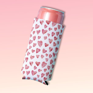 Enfriador De Latas Patrón de corazón de amor acuarela rosa