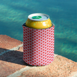 Enfriador De Latas Patrón de Corazones Dibujados a Mano en Color Past