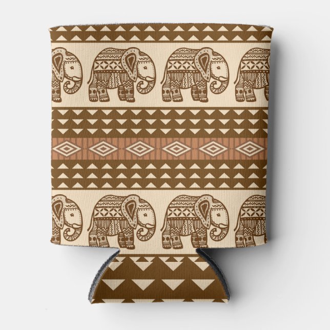 Enfriador De Latas Patrón de cosecha geométrica de elefantes étnicos (Anverso)