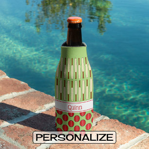 Enfriador De Latas Patrón de cricket nombre personalizado rojo verde