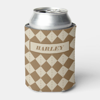 Enfriador De Latas Patrón de cuadros marrón vintage