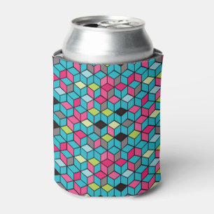 Enfriador De Latas Patrón de cubo rosa y turquesa