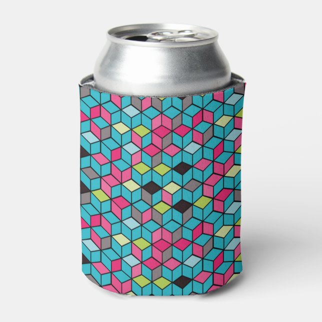 Enfriador De Latas Patrón de cubo rosa y turquesa (Lata Anverso)