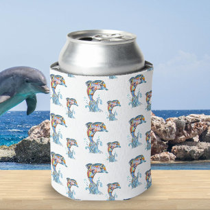 Enfriador De Latas Patrón de delfines con lápices de colores