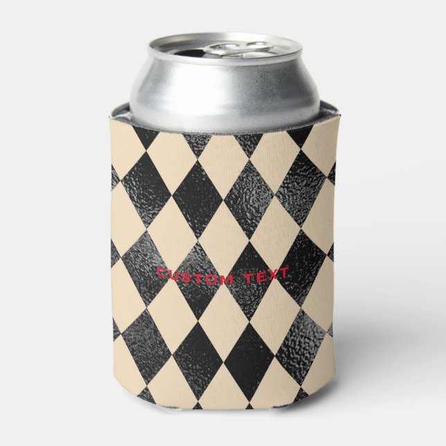 Enfriador De Latas Patrón de diamante negro y crema (Lata Anverso)