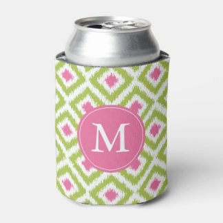 Enfriador De Latas Patrón de diamantes verde y rosa monogramados