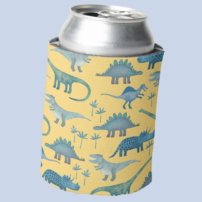 Enfriador De Latas Patrón de dinosaurio prehistórico lindo Amarillo (Fun dinosaur pattern can cooler)