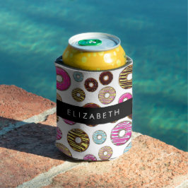 Enfriador De Latas Patrón De Donuts, Donuts Coloridos, Su Nombre