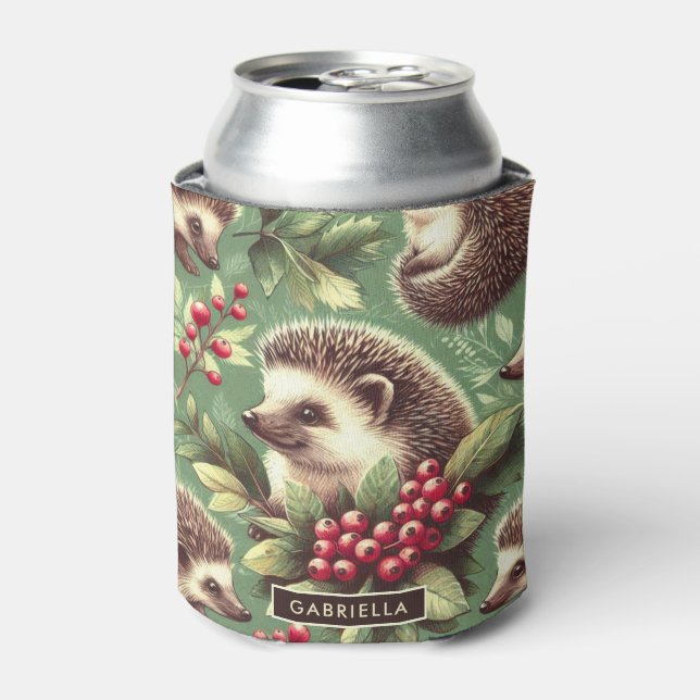 Enfriador De Latas Patrón de edgehog de cosecha (Lata Anverso)