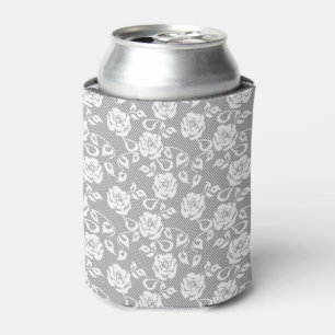Enfriador De Latas Patrón de encaje blanco sobre fondo gris