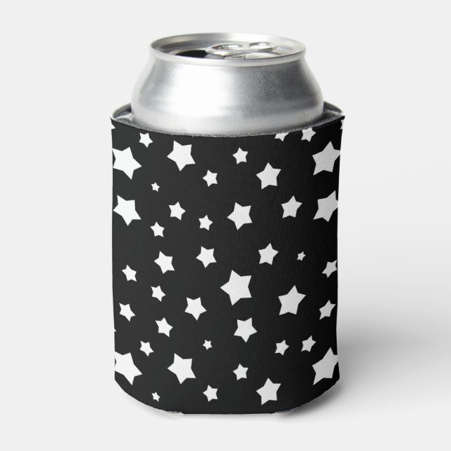 Enfriador De Latas Patrón de estrellas negras y blancas (Lata Anverso)