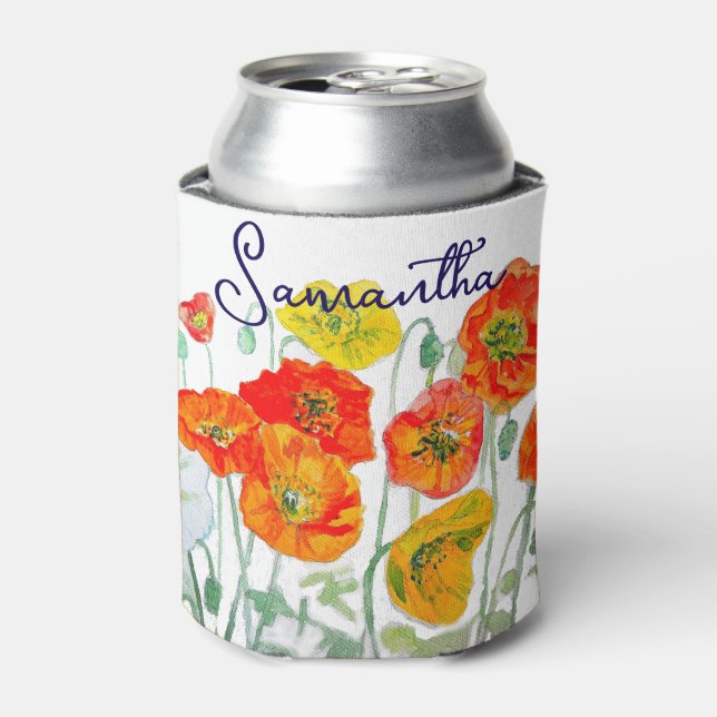 Enfriador De Latas Patrón de flor de amapola roja naranja Gracias (Lata Anverso)