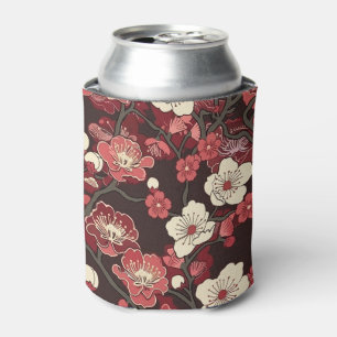 Enfriador De Latas Patrón de Flor de Cerezo Burgundy Oscuro Coral