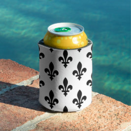 Enfriador De Latas Patrón de Flor de Lis, Real Francés, Negro sobre B
