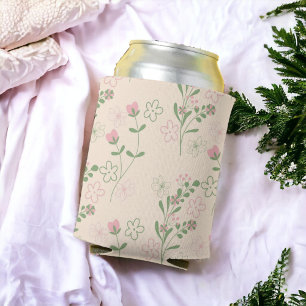 Enfriador De Latas Patrón de flor del Retro Verde Rosa Y2K 70