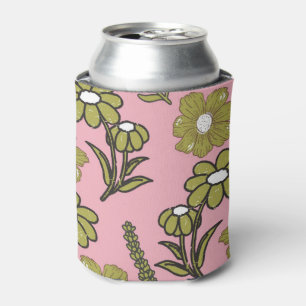 Enfriador De Latas Patrón de flor hippie y hondo retro rosa verde Y2K