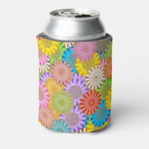 Enfriador De Latas Patrón de Flor Hípster Caótico Colorido Brillante