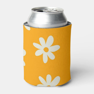 Enfriador De Latas Patrón de flor Y2K del retro blanco amarillo