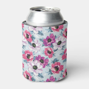 Enfriador De Latas Patrón de flores de color de elegancia en azul