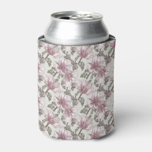 Enfriador De Latas Patrón de flores de hibiscus rosado apagadas