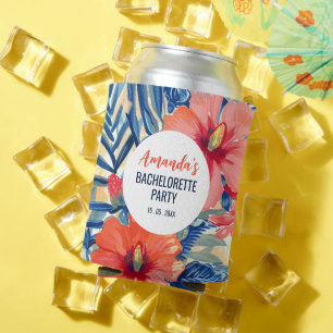 Enfriador De Latas Patrón de flores de verano de la fiesta tropical d