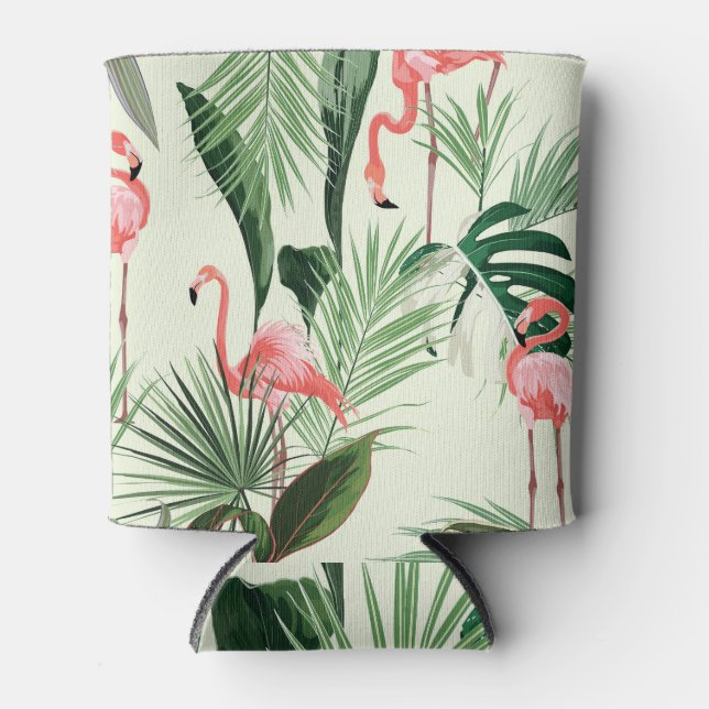 Enfriador De Latas Patrón de flores exóticas Flamingo rosa (Anverso)