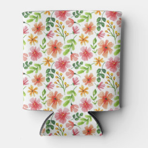 Enfriador De Latas Patrón de flores rosadas acuarela