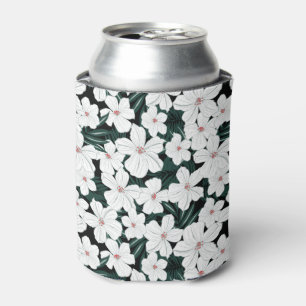 Enfriador De Latas Patrón de flores tropicales blancas