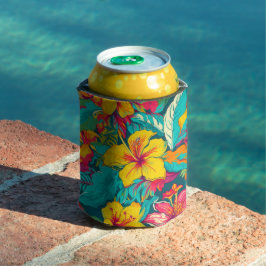 Enfriador De Latas Patrón de flores tropicales coloridas