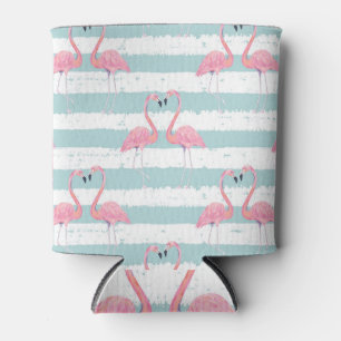 Enfriador De Latas Patrón de fondo rayado Flamingo exótico