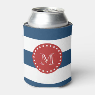 Enfriador De Latas Patrón de franjas blancas azules de la marina, mon