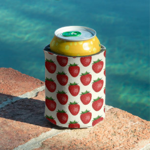 Enfriador De Latas Patrón de Fresa, Fresas Rojas, Fruta, Hoja