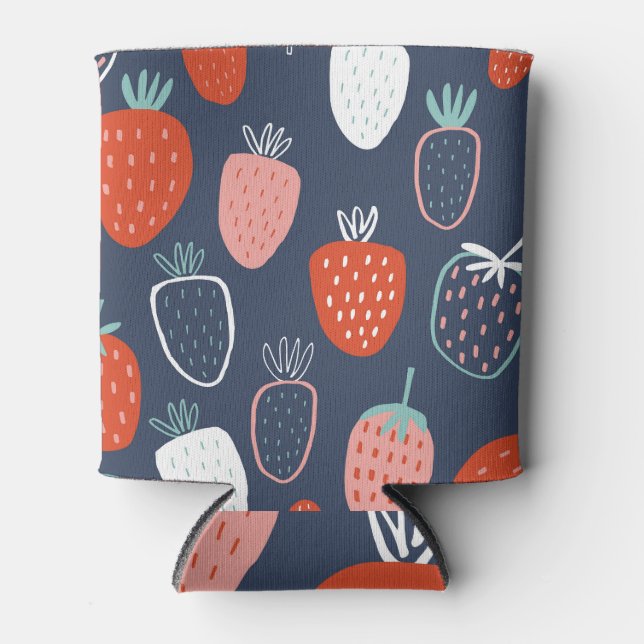 Enfriador De Latas Patrón de fresa, textura infantil escandinava. (Anverso)