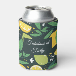 Enfriador De Latas Patrón de fruta de limón y extremidades en verde y