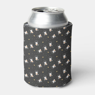 Enfriador De Latas Patrón de gato astronauta lindo con fondo negro