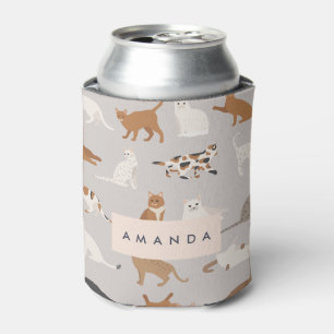Enfriador De Latas Patrón de gato con encanto monograma Amantes de ga