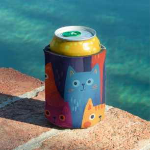 Enfriador De Latas Patrón de gato de dibujos animados colorido   Gato