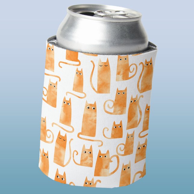 Enfriador De Latas Patrón de gato de Naranja divertido (Fun Orange Ginger Cat watercolor pattern can cooler)