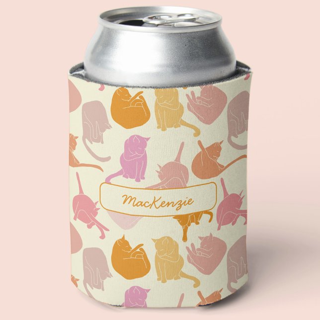 Enfriador De Latas Patrón de gato Naranja rosa personalizado (Subido por el creador)