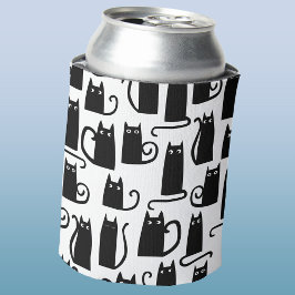 Enfriador De Latas Patrón de gato negro divertido