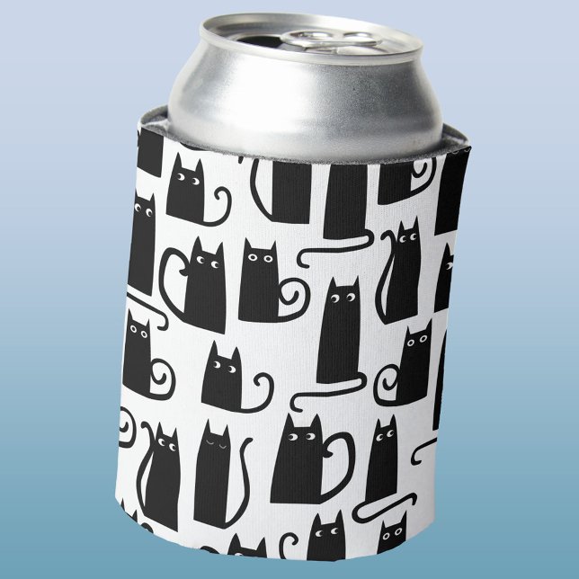 Enfriador De Latas Patrón de gato negro divertido (Fun black cat pattern can cooler for animal lovers)