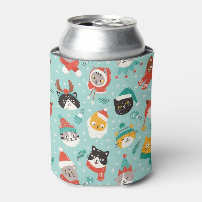 Enfriador De Latas Patrón de gatos navidades en sudores de vacaciones (Lata Anverso)