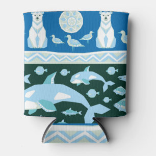 Enfriador De Latas Patrón de gaviotas de peces de ballenas de oso pol