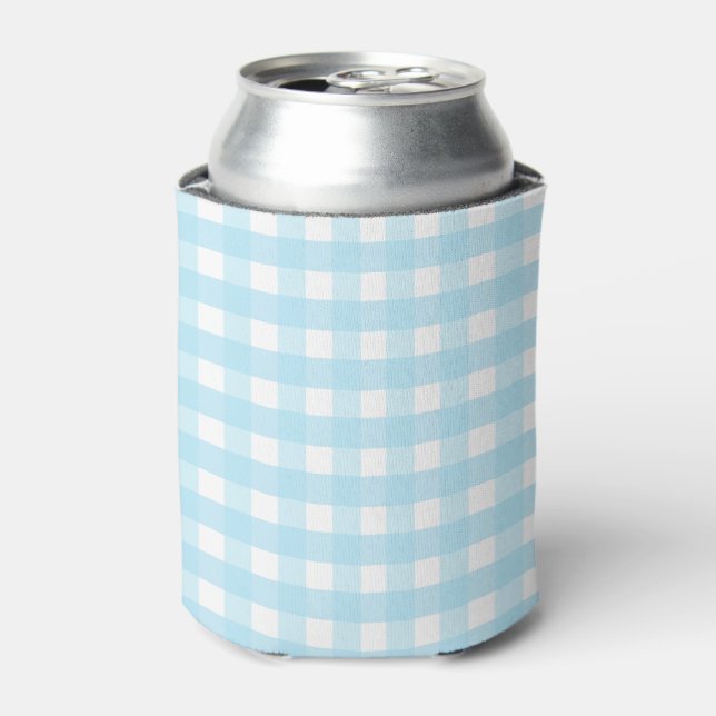 Enfriador De Latas Patrón de Gingham azul Pastel (Lata Anverso)