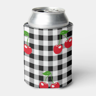 Enfriador De Latas Patrón de Gingham de cerezo rojo negro y blanco