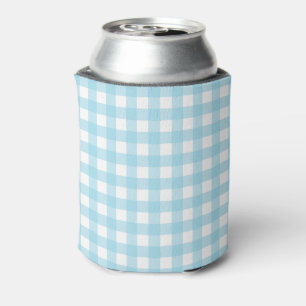 Enfriador De Latas Patrón de Gingham Pastel Azul Claro