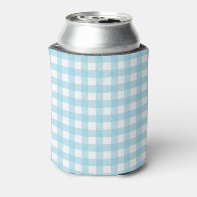 Enfriador De Latas Patrón de Gingham Pastel Azul Claro (Reverso de la lata)