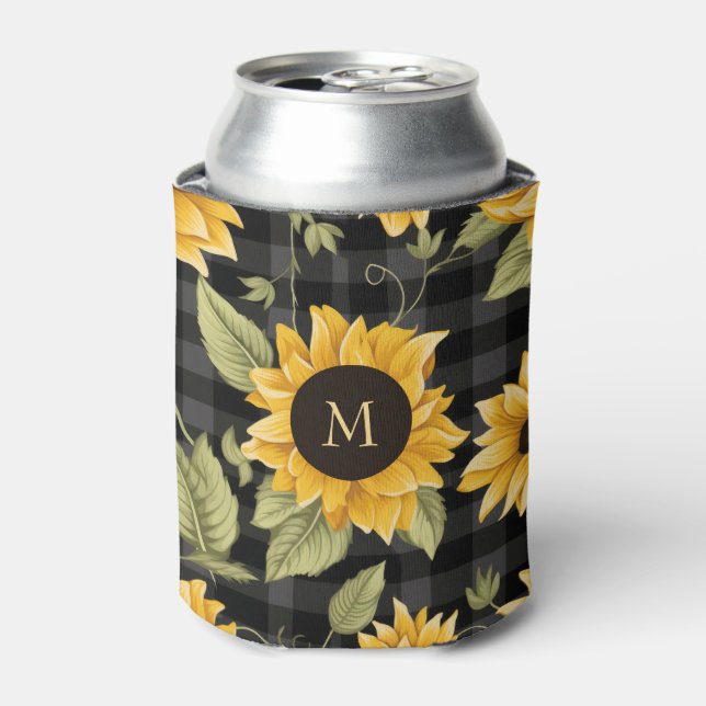Enfriador De Latas Patrón de girasoles de Gingham (Lata Anverso)