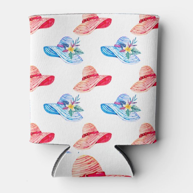 Enfriador De Latas Patrón De Gorras De Verano Azul Y Rojo (Anverso)