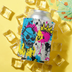 Enfriador De Latas Patrón de grafiti con colores neón y grunge urbano